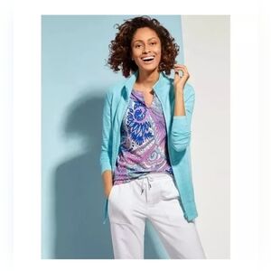 T by Talbots UPF Slub Terry Jacket Size3X Baby Blue Front Zip Thick Material